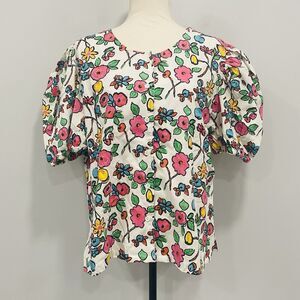 VTG BONJOUR Womens 18W Button Up Floral Colorful Artsy Dopamine Puff Sleeve Top